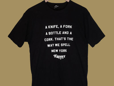Men's and Women's Black "A Knife a Fork a Bottle and a Cork..." T-Shirt main photo