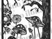 Forest Mushrooms Linocut Print photo 