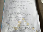 Handwritten A4 Lyric Sheet photo 