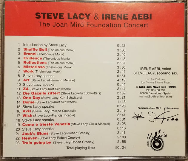 The Joan Miró Foundation Concert | STEVE LACY & IRENE AEBI | NOVA