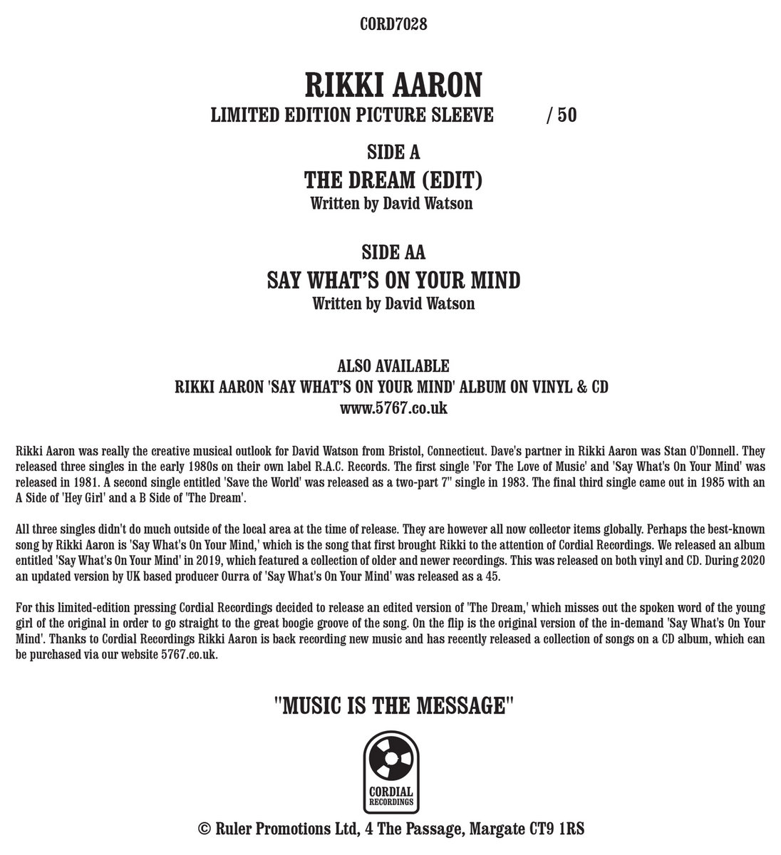 The Dream/Say What's On Your Mind | Rikki Aaron