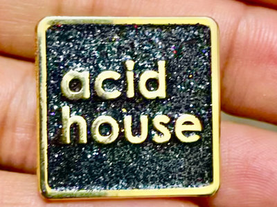 Black glitter and Gold (coloured) enamel Acid House badge main photo