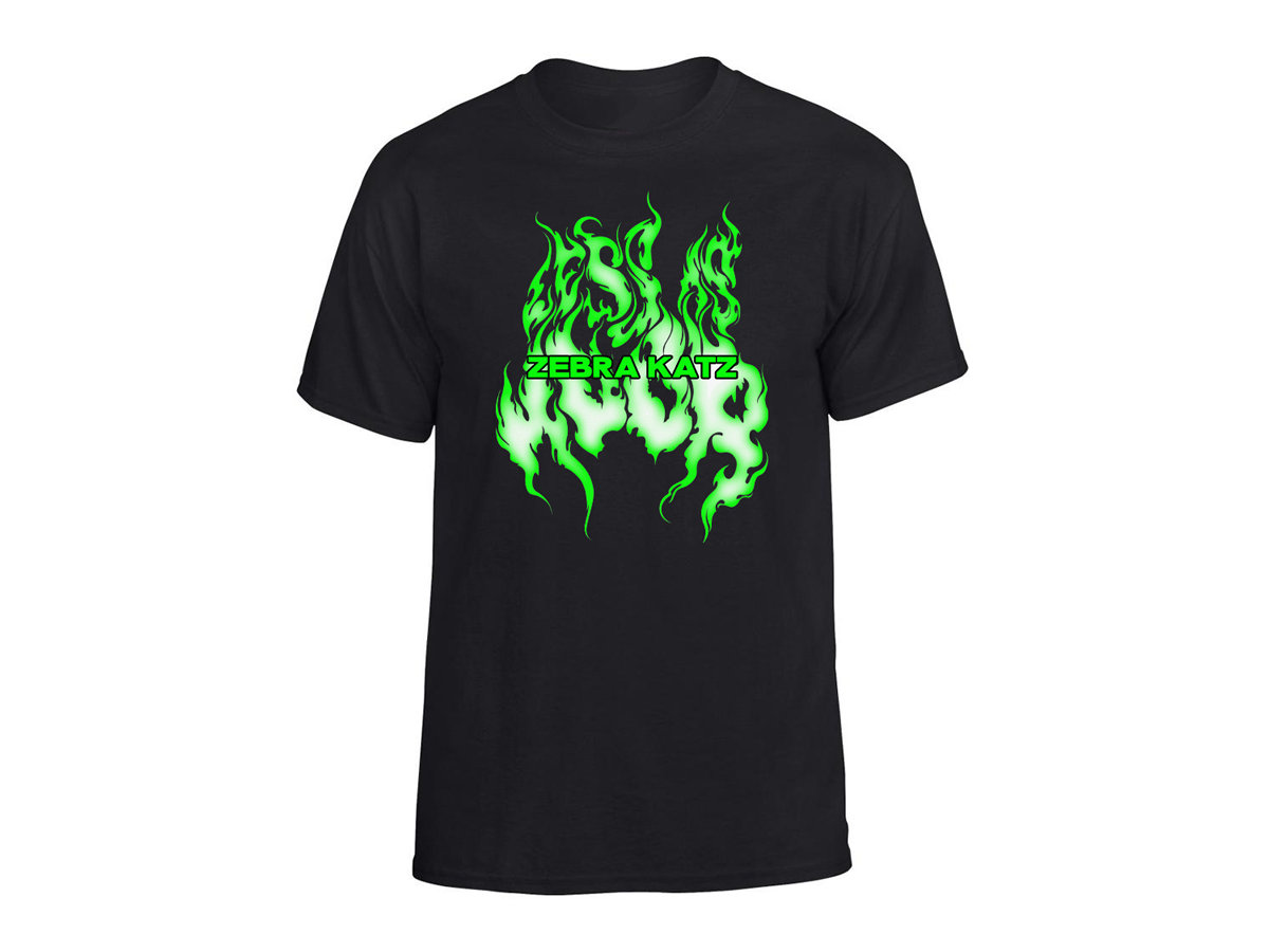 LESS IS MOOR - NEON GREEN FLAME T-SHIRT | ZEBRA KATZ