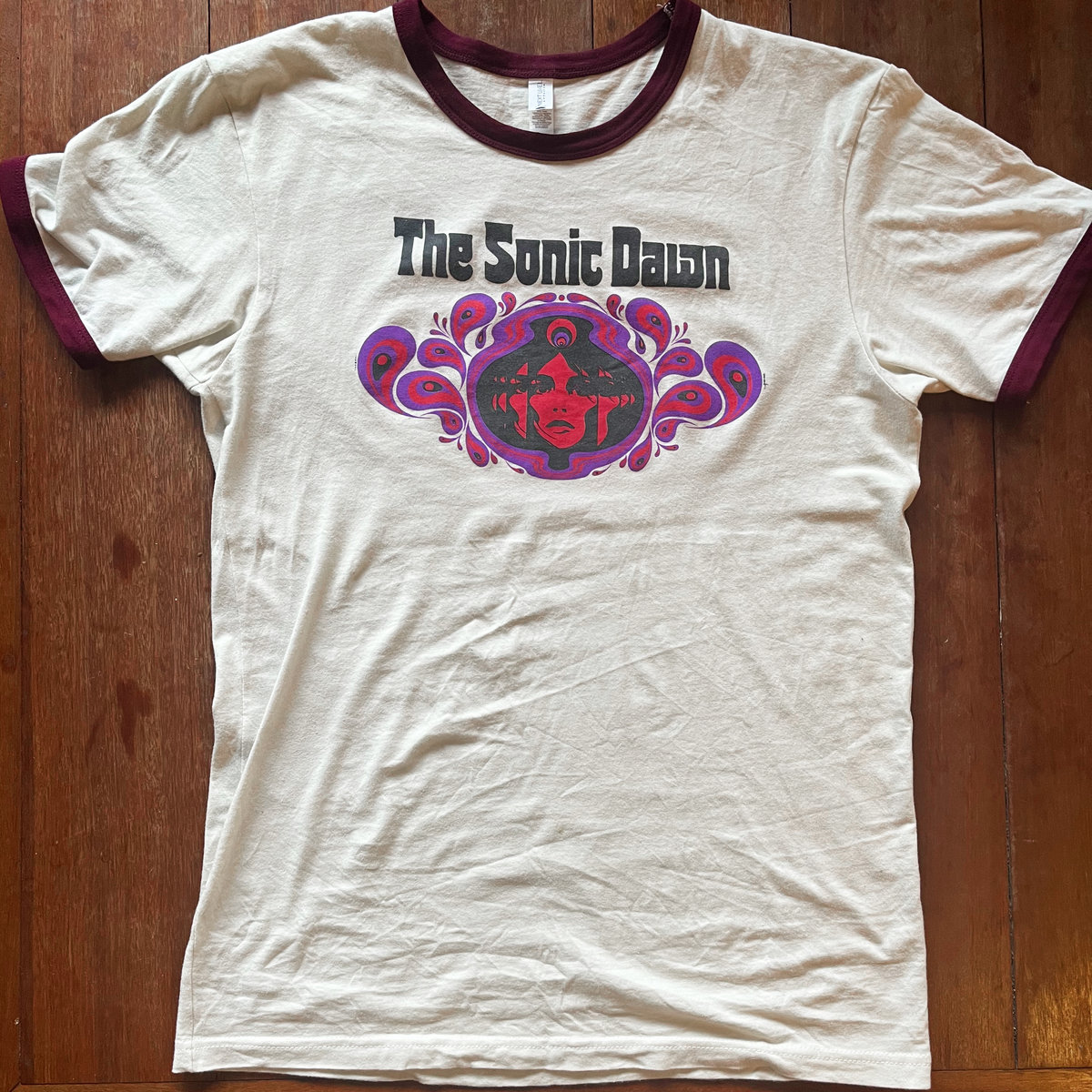 Old-School Ringer T-Shirt, Natural/Maroon | The Sonic Dawn
