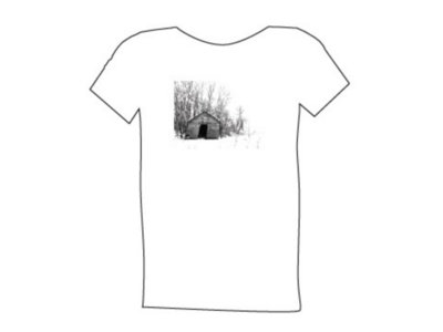 White t shirt with Piggery image. (2 cuts/neckline options) main photo