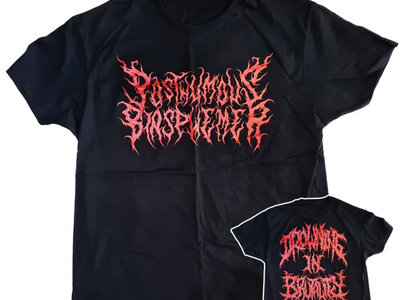 Posthumous Blasphemer "Drowning in Brutality" official T-Shirt Red Logo/Slogan main photo