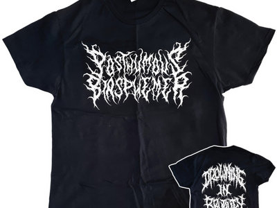 Posthumous Blasphemer "Drowning in Brutality" official T-Shirt White Logo/Slogan main photo