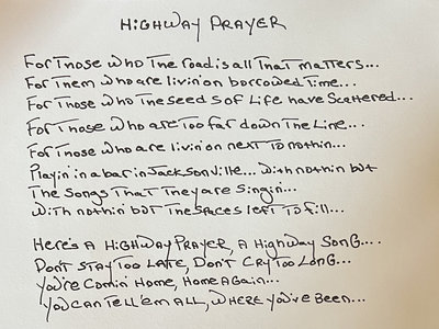Highway Prayer Lyric Sheet - Print main photo