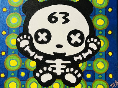 Panda with Green/Blue/Yellow Patterned Background Original Painting main photo