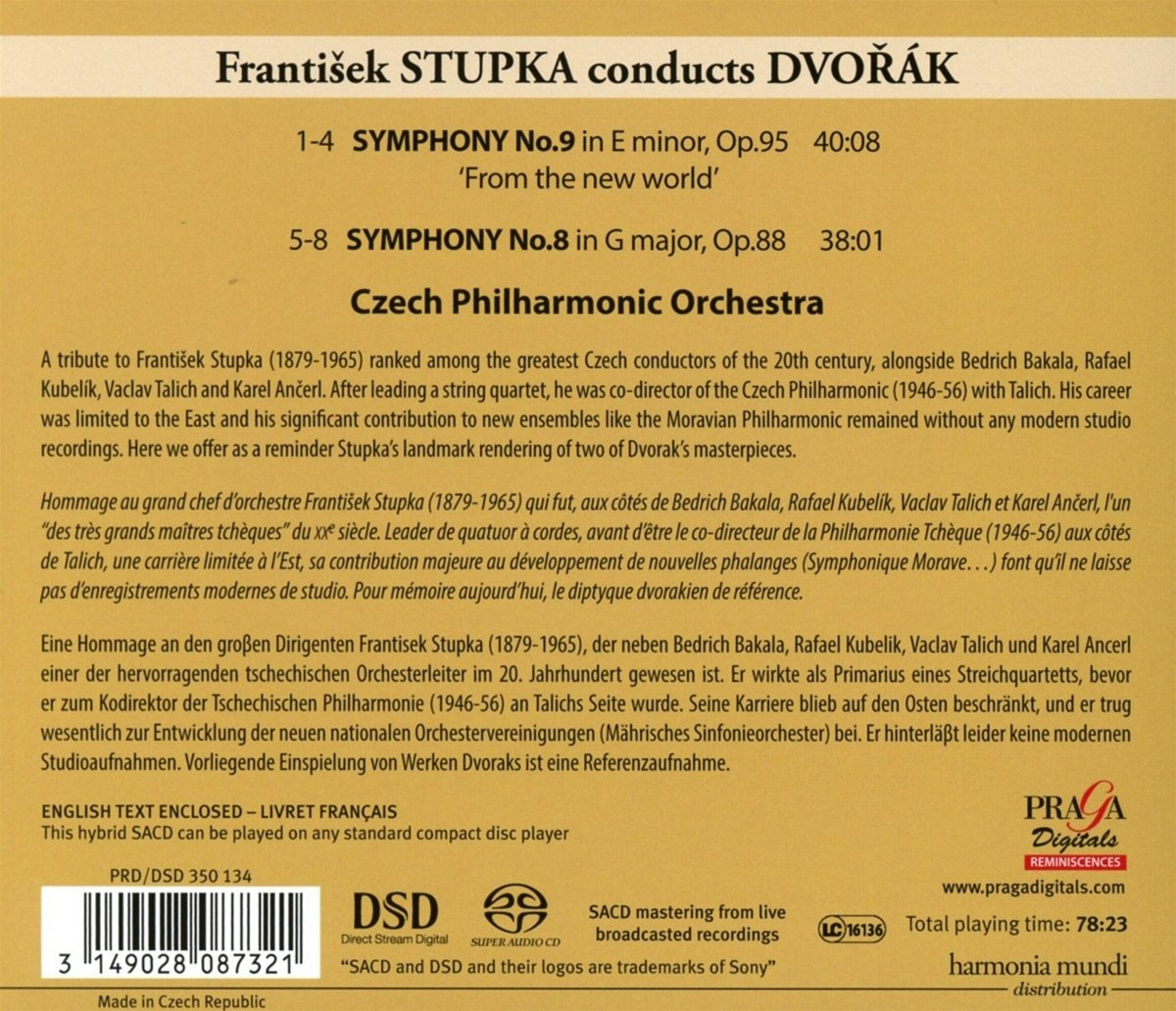 Antonín Dvořák Symphonies Nos 8 And 9 From The New World František Stupka Czech 8742