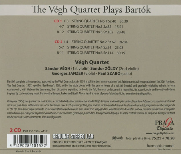 Béla Bartók: Complete String Quartets [Végh Quartet, 1954
