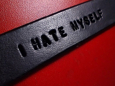 Handmade 'I Hate Myself' leather choker main photo