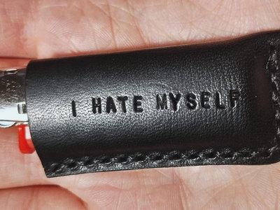 Handmade 'I Hate Myself' leather lighter case main photo