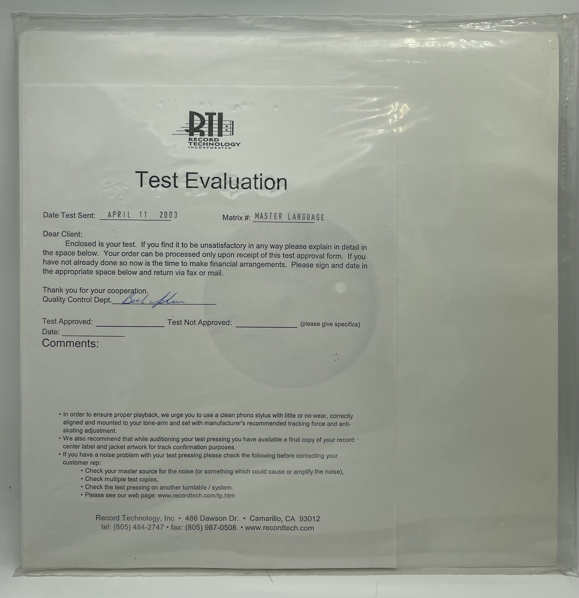 Bastard Language TEST PRESS SEALED DSTYLES