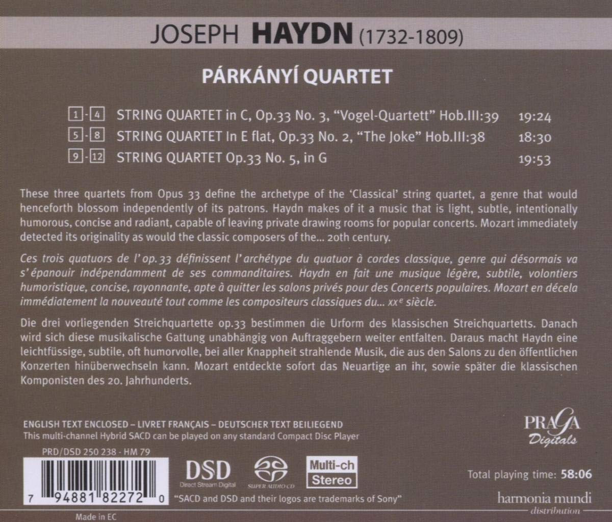 Joseph Haydn String Quartets Op. 33 No. 2 "The Joke", No. 3 "The Bird