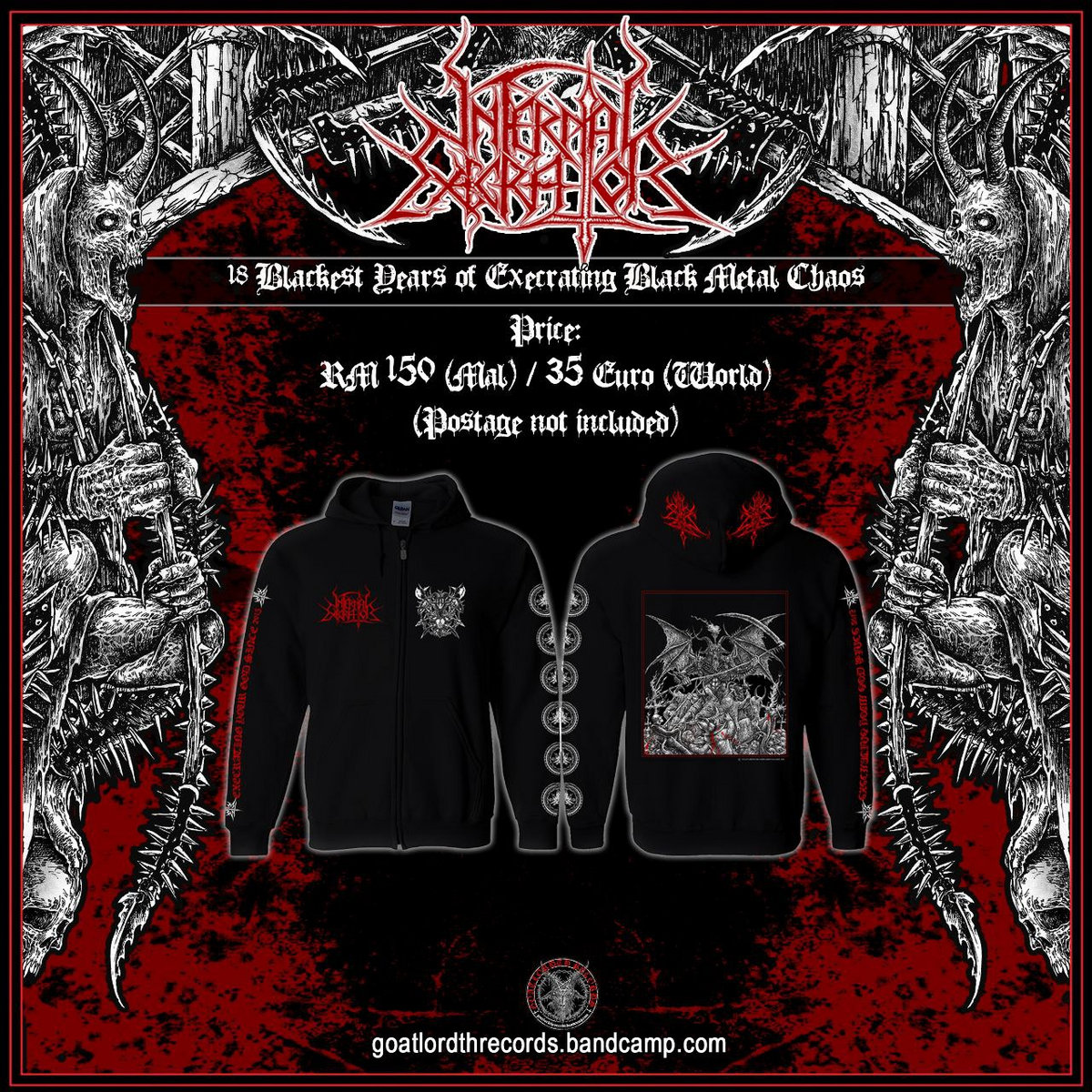 INFERNAL EXECRATOR Black Zipper Hoodie | goatlordthrecords