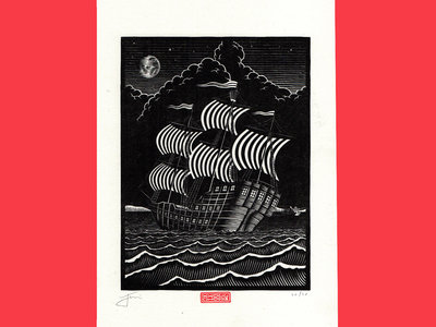 'Channel Crossing by Moonlight' - 250gsm A4 - Risograph Print main photo