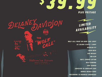 Delaney Davidson "The Wolf Call" T Shirt  - Hallowe'en Theme. BLACK main photo