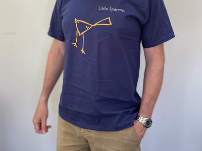 Little Sparrow T-shirt - bird and font, NAVY main photo