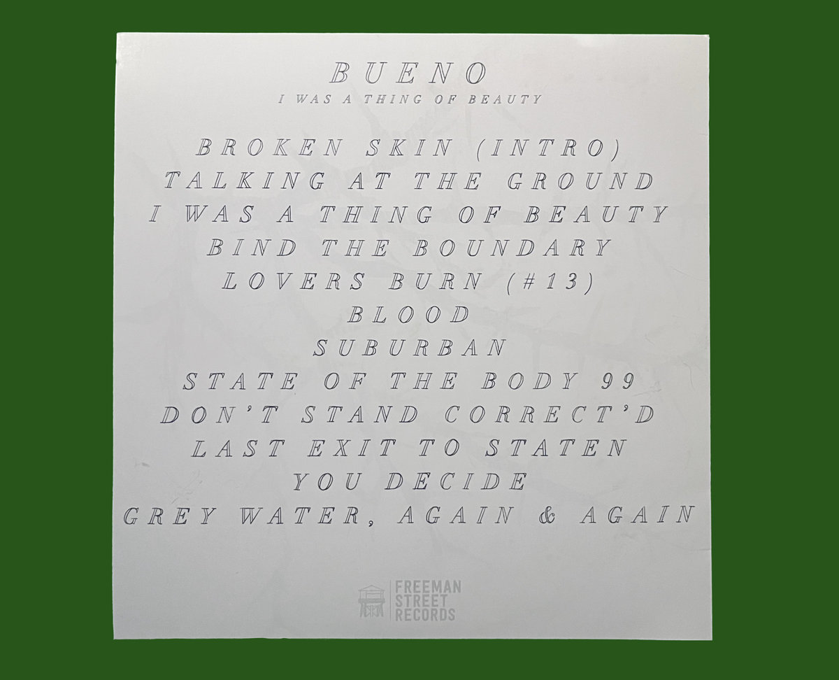 I Was a Thing of Beauty Bueno Freeman Street Records