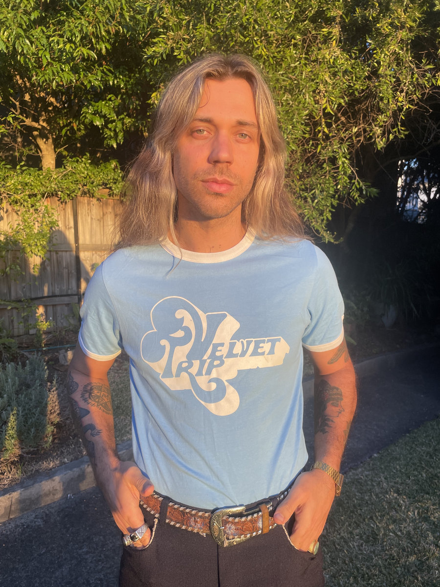 Velvet Trip Logo Ringer - Tee Light Blue | Velvet Trip