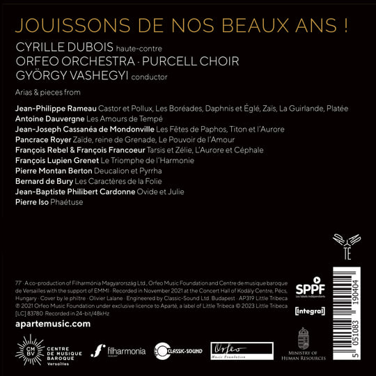 Jouissons de nos beaux ans | Cyrille Dubois, Orfeo, Vashegyi | Cyrille Dubois Jouissons de nos beaux ans | Cyrille Dubois, Orfeo, Vashegyi | Cyrille Dubois