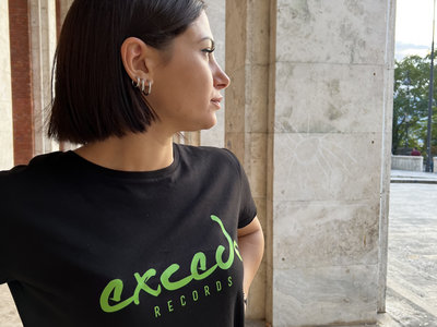 Woman black t-shirt with green Excedo Records Logo main photo