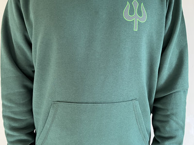 Bottle Green hoodie with Trident (front left breast) and Acid Shiva ...