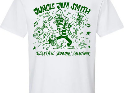 white and dark green graphic tee