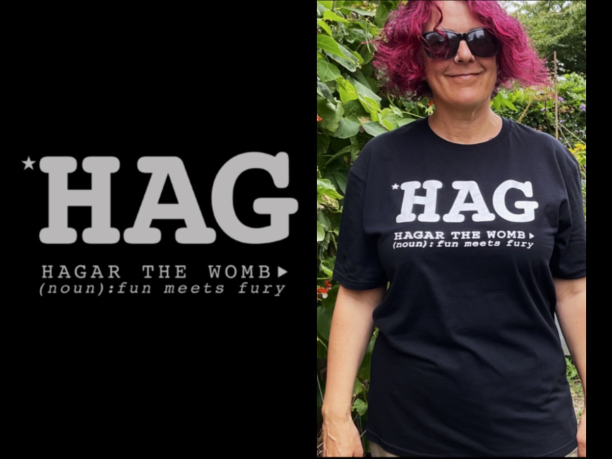 HAG image: silver print on black regular fit t-shirt