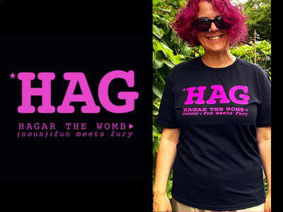 HAG image: fluro magenta print on black regular fit t-shirt main photo