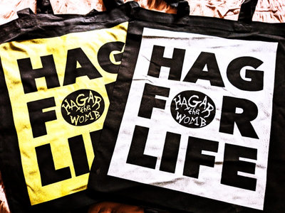 HAG FOR LIFE tote bag: silver or gold print on black background main photo