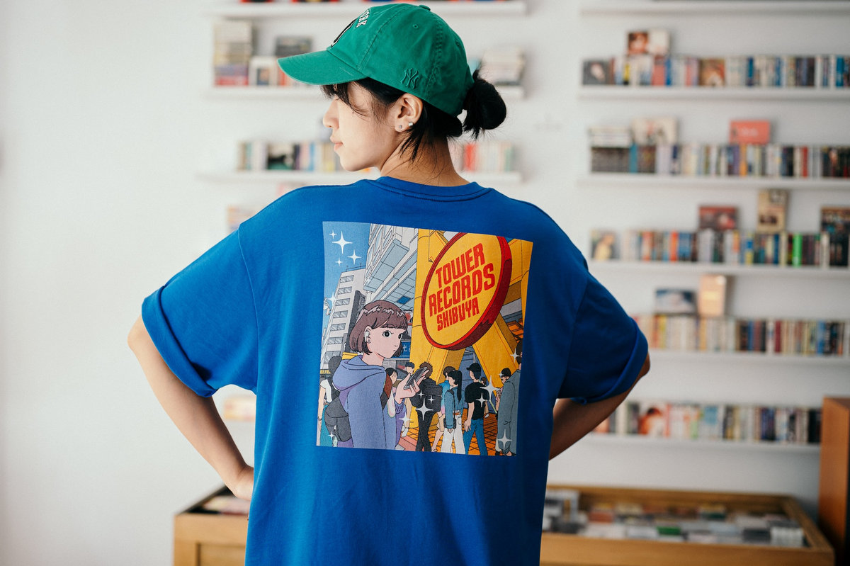 "Tower Records Shibuya" Short Tee - Blue | Orihusay