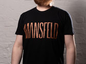 Copper logo design on black t-shirt