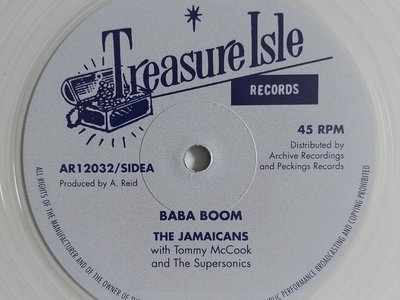BACK IN STOCK - THE JAMAICANS - BABA BOOM / THE TECHNIQUES - TRAVELLING MAN - Treasure Isle 12" Limited Clear Vinyl (Archive / Peckings) main photo