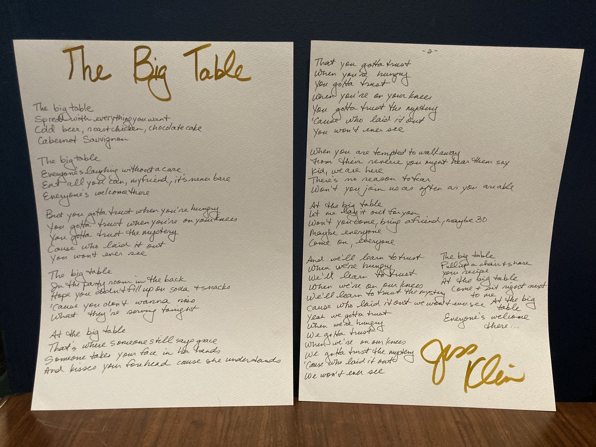 Handwritten and Signed Lyric Sheet for The Big Table