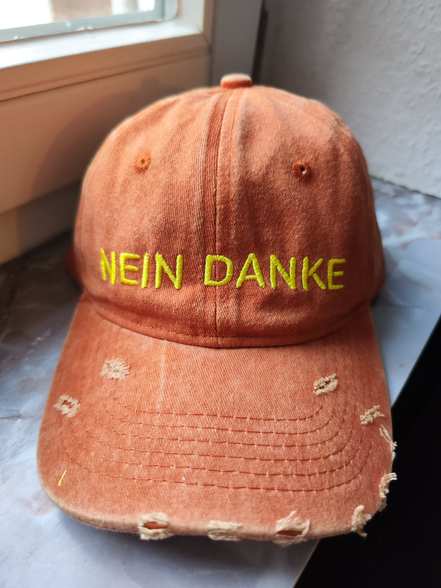 Kappe orange washed & destroyed bestickt "nein danke"