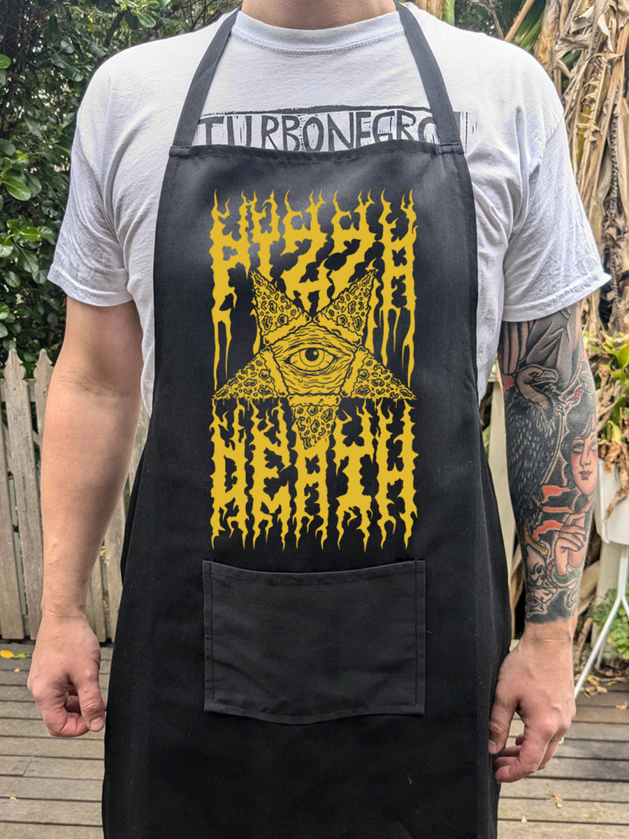 Black Pizza Death Apron With Cheesy Spiky Logo and pocket | Pizza
