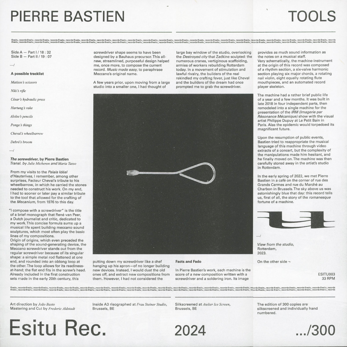 Pierre Bastien - Tools エクスペリメンタル TOOLS | Pierre Bastien | ESITU Records
