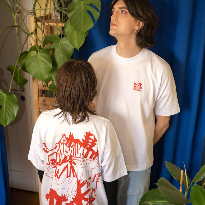 T-Shirt "euphorie & panik!" (oversized mit rotem oder blauem Druck)