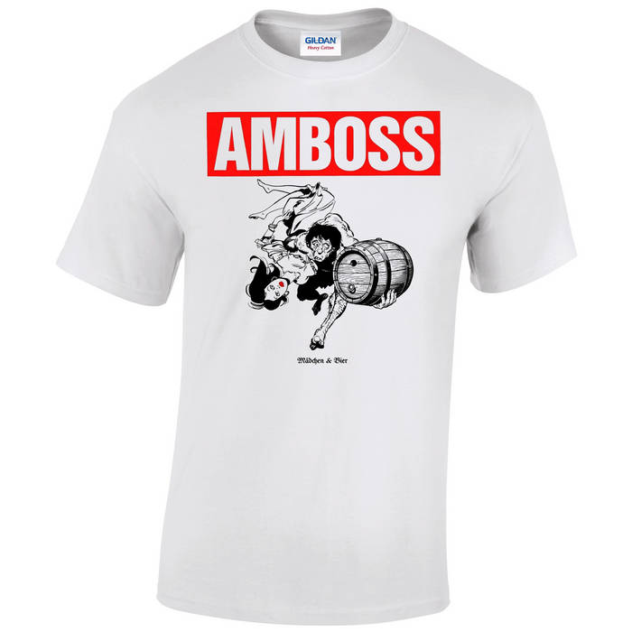 T-Shirt weiß mit AMBOSS - Mädchen & Bier Motiv
