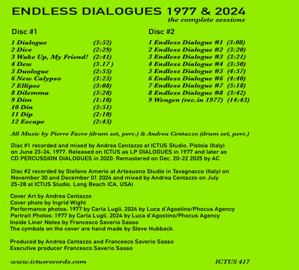 ENDLESS DIALOGUES 1977 & 2024 (DOUBLE ALBUM) | Pierre Favre Andrea