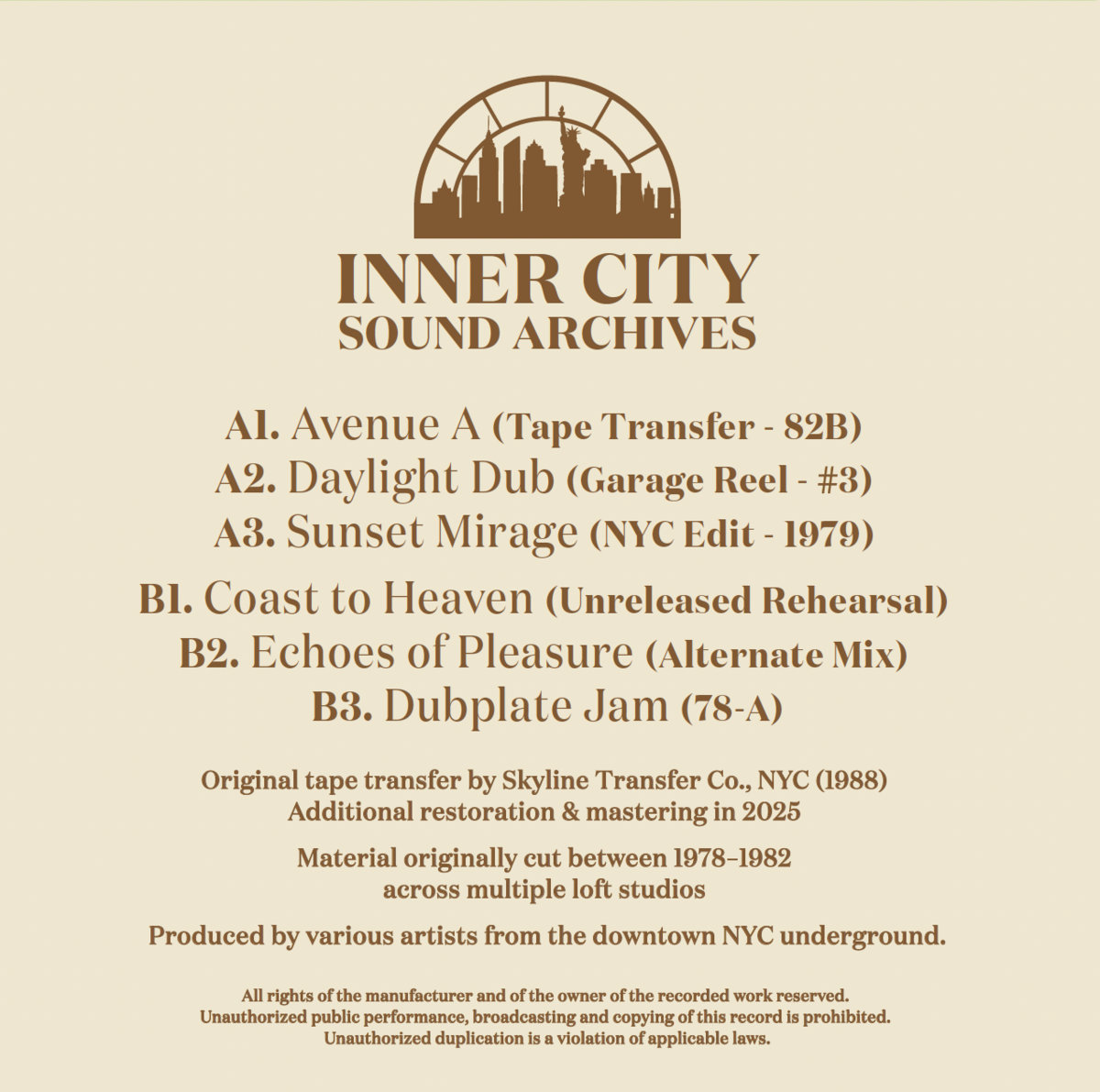 Inner City Sound Archives 01 (Vinyl Only) | Inner City Sound