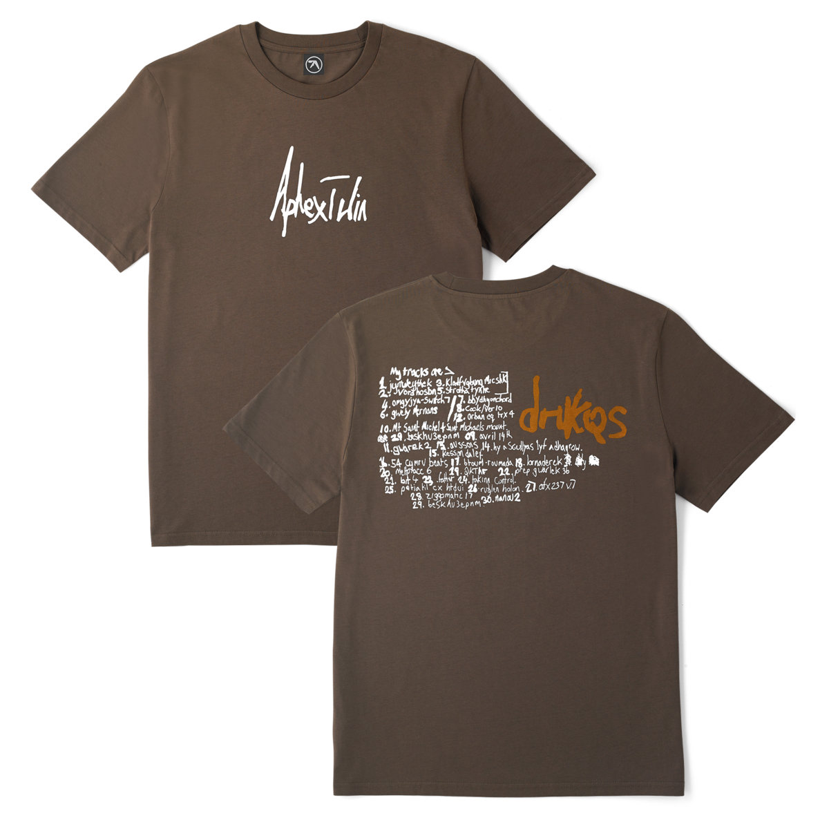 Drukqs Handwritten Tracklist T-Shirt - Mocha | Aphex Twin
