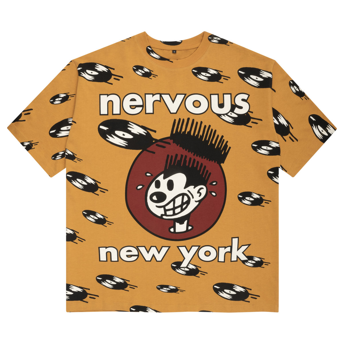 Nervous All Over T Shirt (Butterscotch / Maroon) | Nervous Records