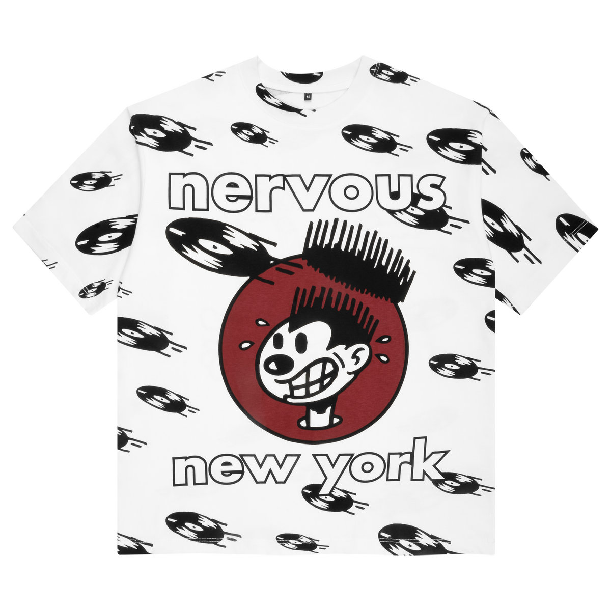Nervous All Over T Shirt (White / Maroon) | Nervous Records