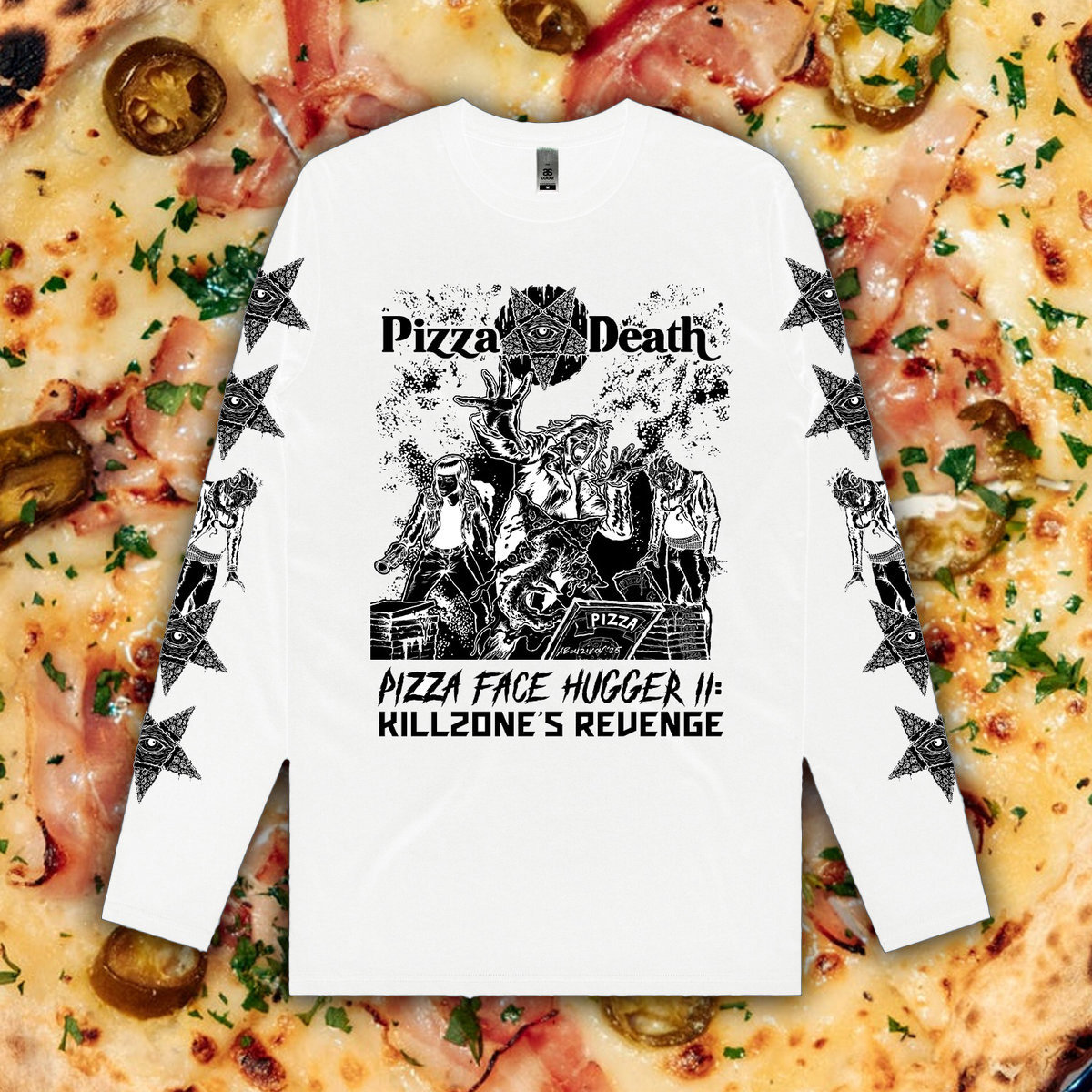 Pizza Death - White Pizza Face Hugger II Long sleeve | Pizza Death