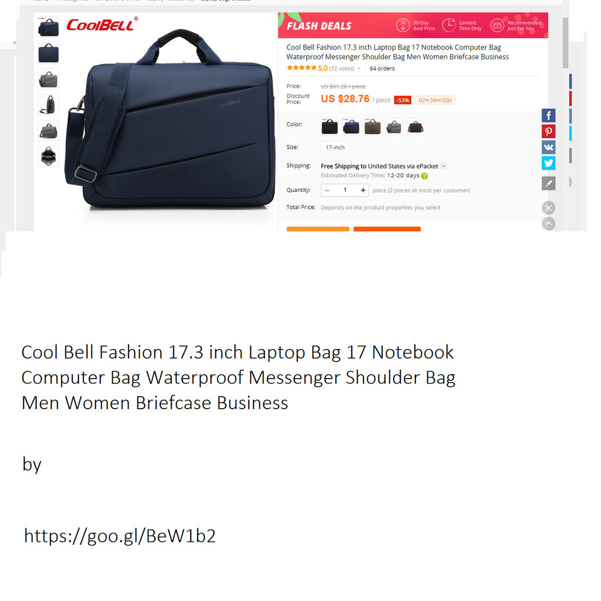 Cool Bell Fashion 17 3 Inch Laptop Bag Notebook Computer Cool Bell Fashion 17 3 Inch Laptop Bag Notebook Computer Waterproof Messenger Shoulder Men Women Briefcase Business