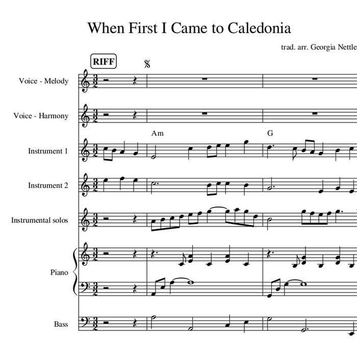 When First I Came to Caledonia folk song arrangement harmony and