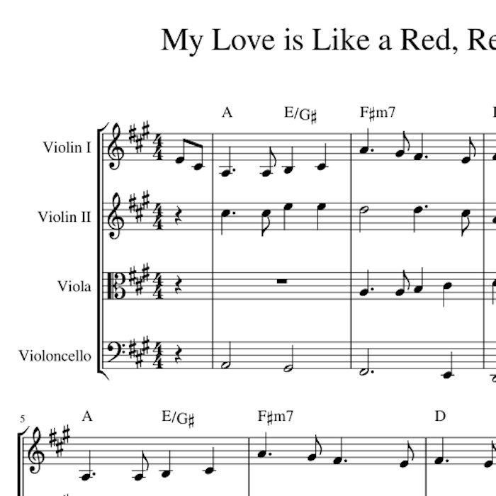 My Love is Like a Red, Red Rose - Harmony Sheet Music | Celtic Fiddle Music  | Georgia Nettleton